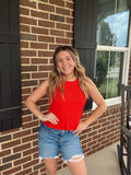 Red Rib-Knit Tank Top