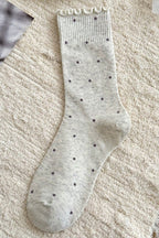 RUFFLE TRIM POLKA DOT KNIT SLOUCHY SOCKS