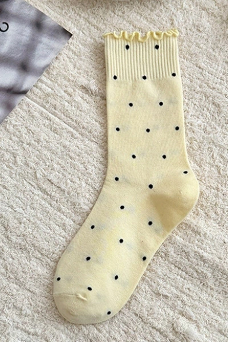 RUFFLE TRIM POLKA DOT KNIT SLOUCHY SOCKS