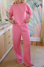 Long Sleeve Striped Rose Casual Pant Set