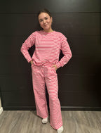 Long Sleeve Striped Rose Casual Pant Set