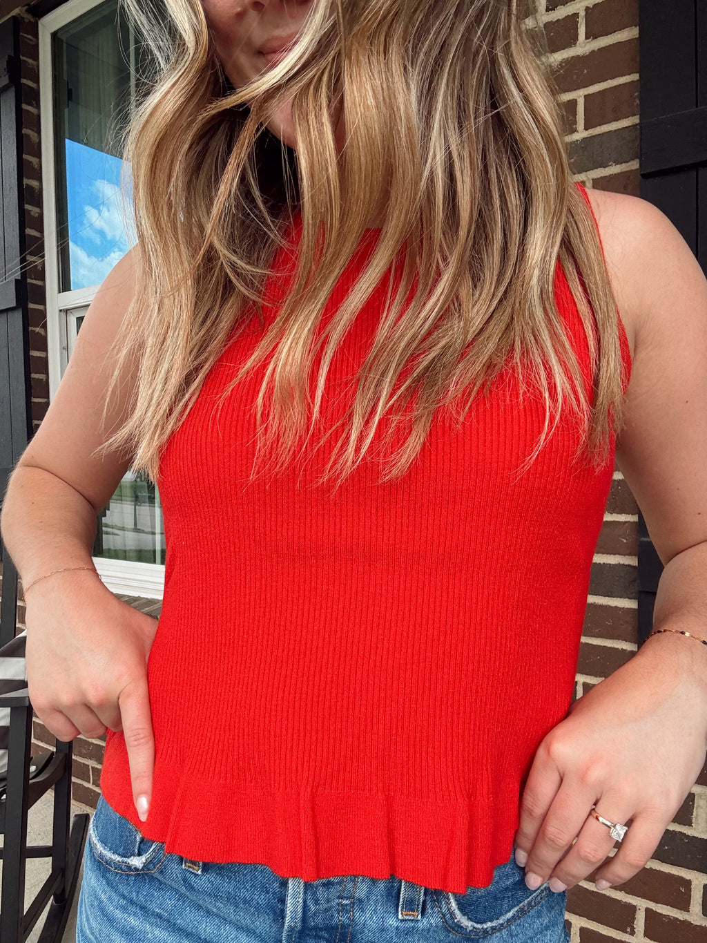 Red Rib-Knit Tank Top