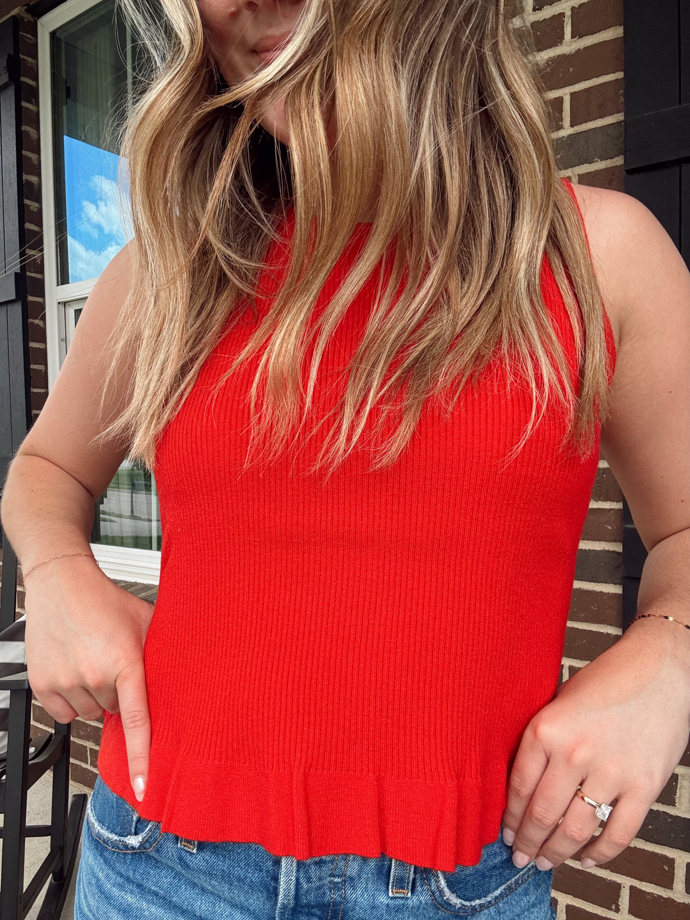 Red Rib-Knit Tank Top