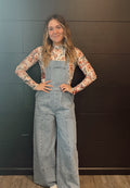 Denim Wide Leg Overalls With Pockets